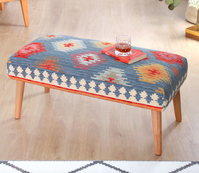Atelier Del Sofa Banco Azul Algodón Lino Patas Haya 91x46x42 cm Comodidad y Estilo
